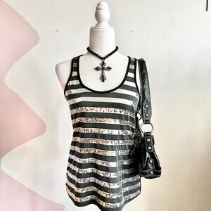 Striped Sequin Tank Top 2000s Clubwear Indie Sleaze Grunge Festival Small